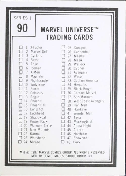 Checklist #90 — Marvel 1987 Universe I