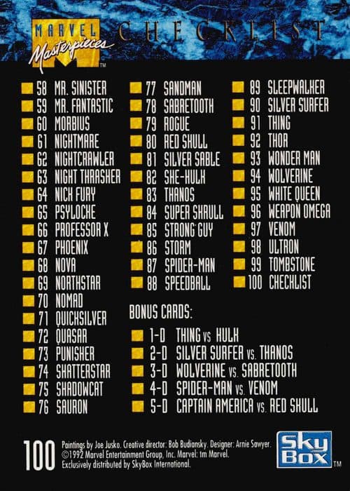 Checklist #100 — Marvel Masterpieces (1992)