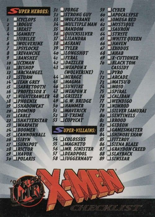 94 Fleer Ultra X-Men Checklist #150 — X-Men 1994 Fleer Ultra